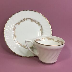 Vintage Syracuse Baroque White Tea Cup & Saucer Set Hand-Crafted USA